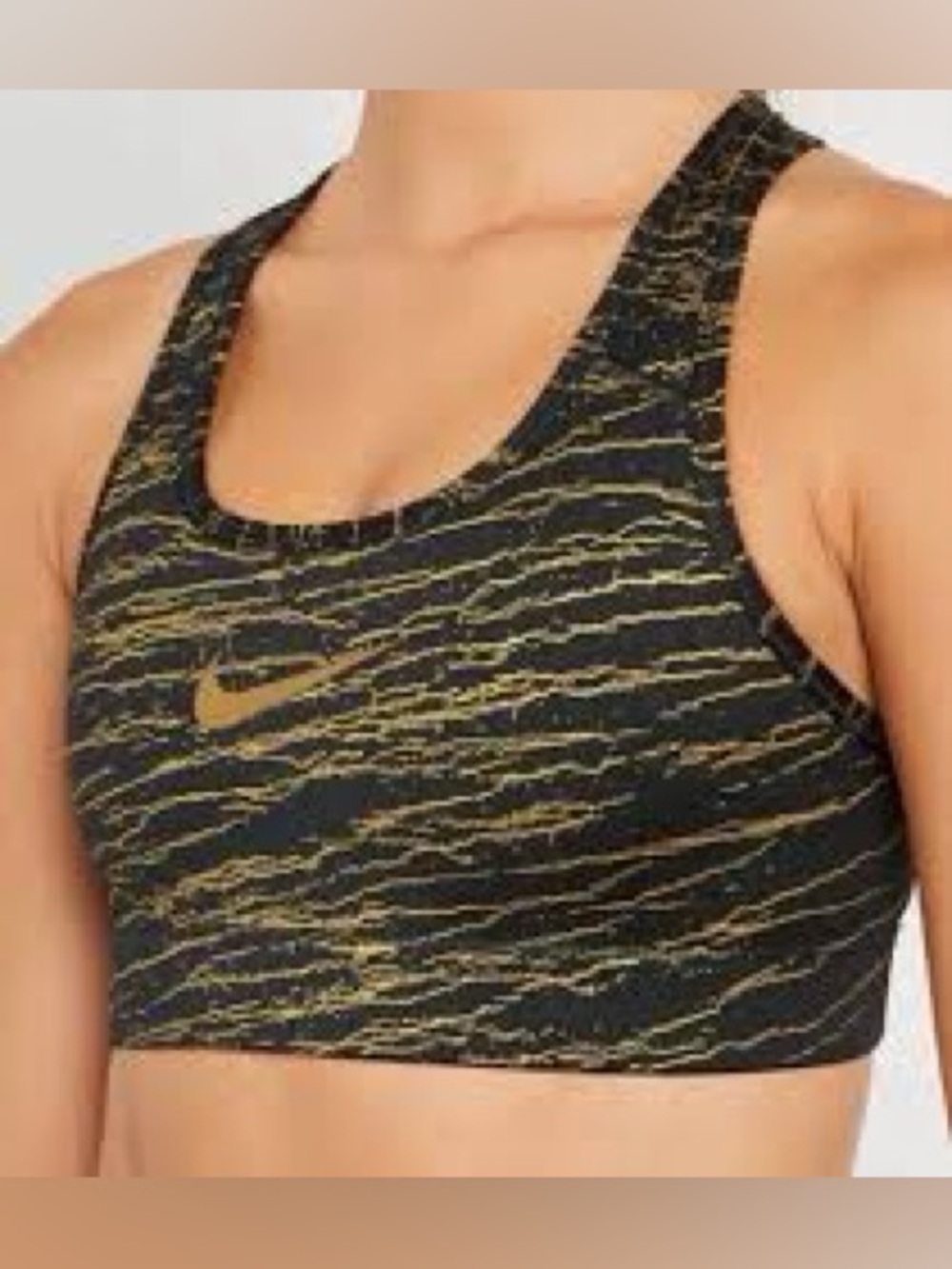Nike | Black Sports Bra with Gold Wave Print NWT
